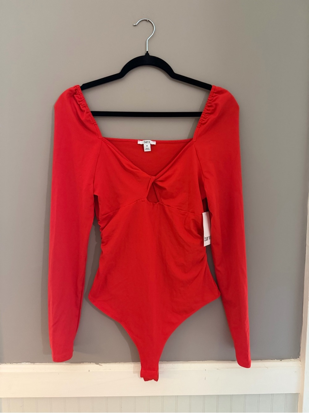 New with tags Bar III red bodysuit with a square neckline and front twist detail